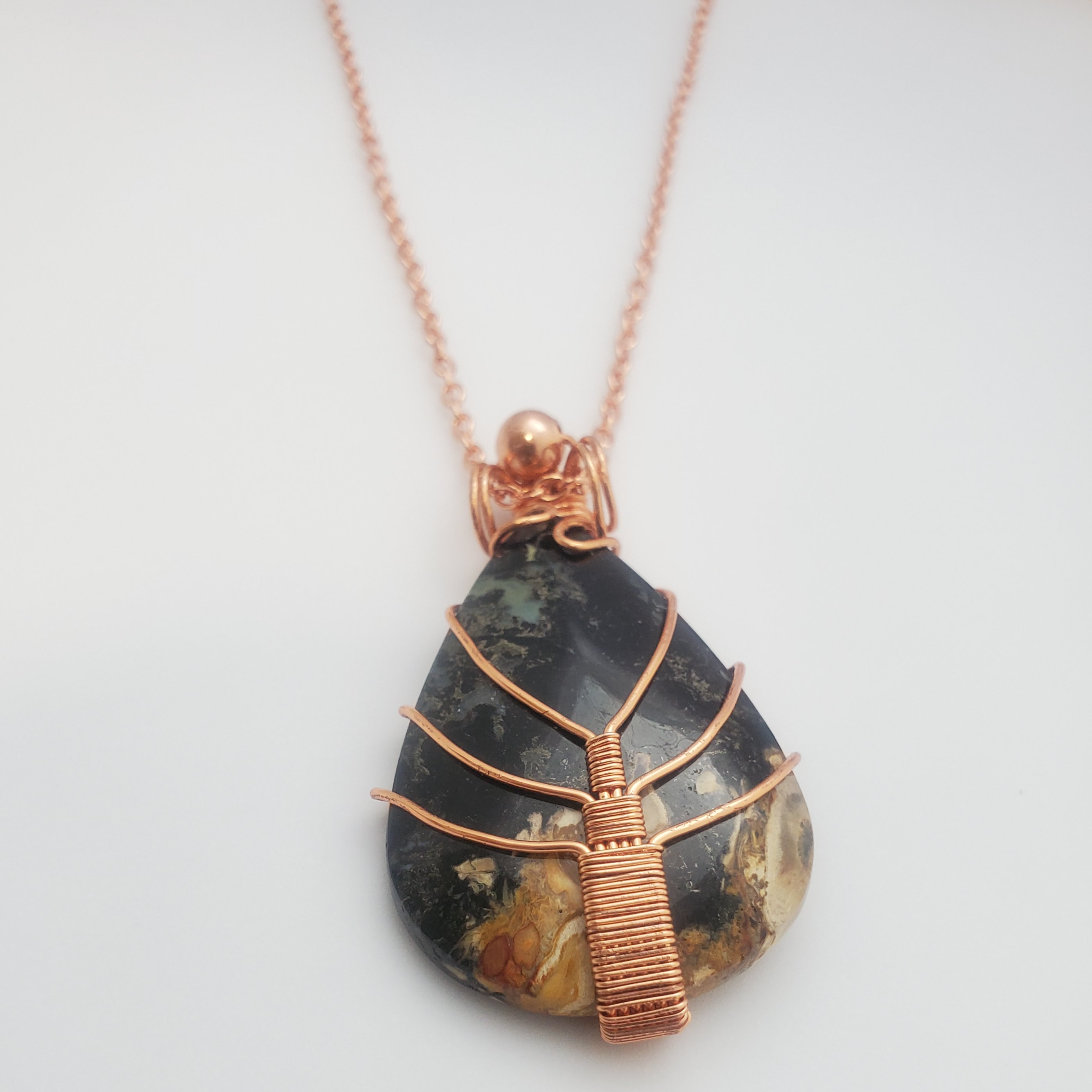 "Lotus Bug" - Palm Root Fossil Root Crystal Necklace