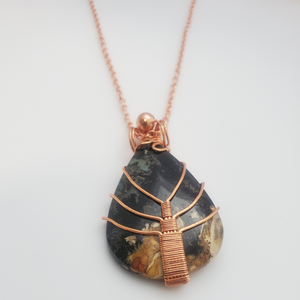 "Lotus Bug" - Palm Root Fossil Root Crystal Necklace