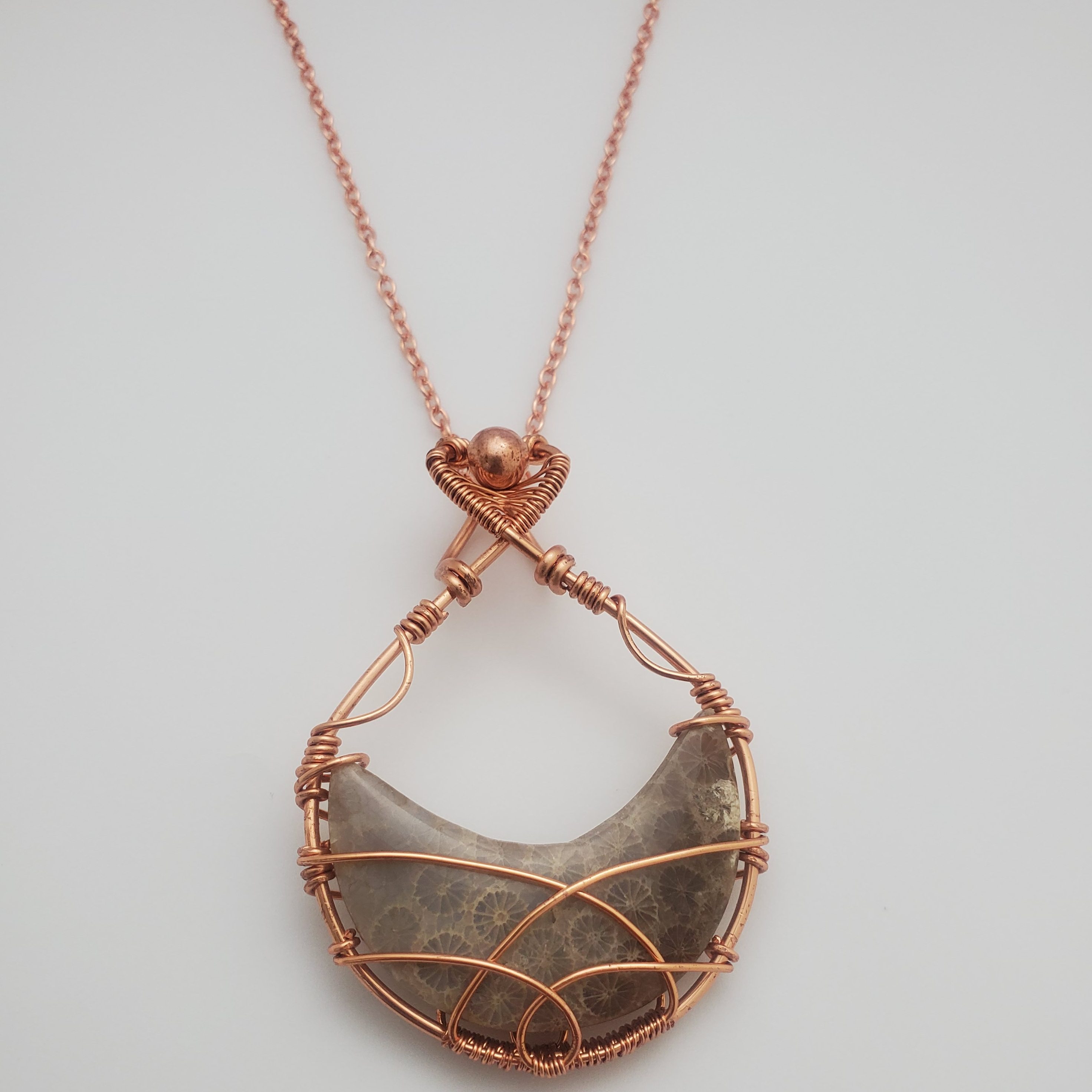 "Open Lotus" - Coral Fossil Crystal Necklace