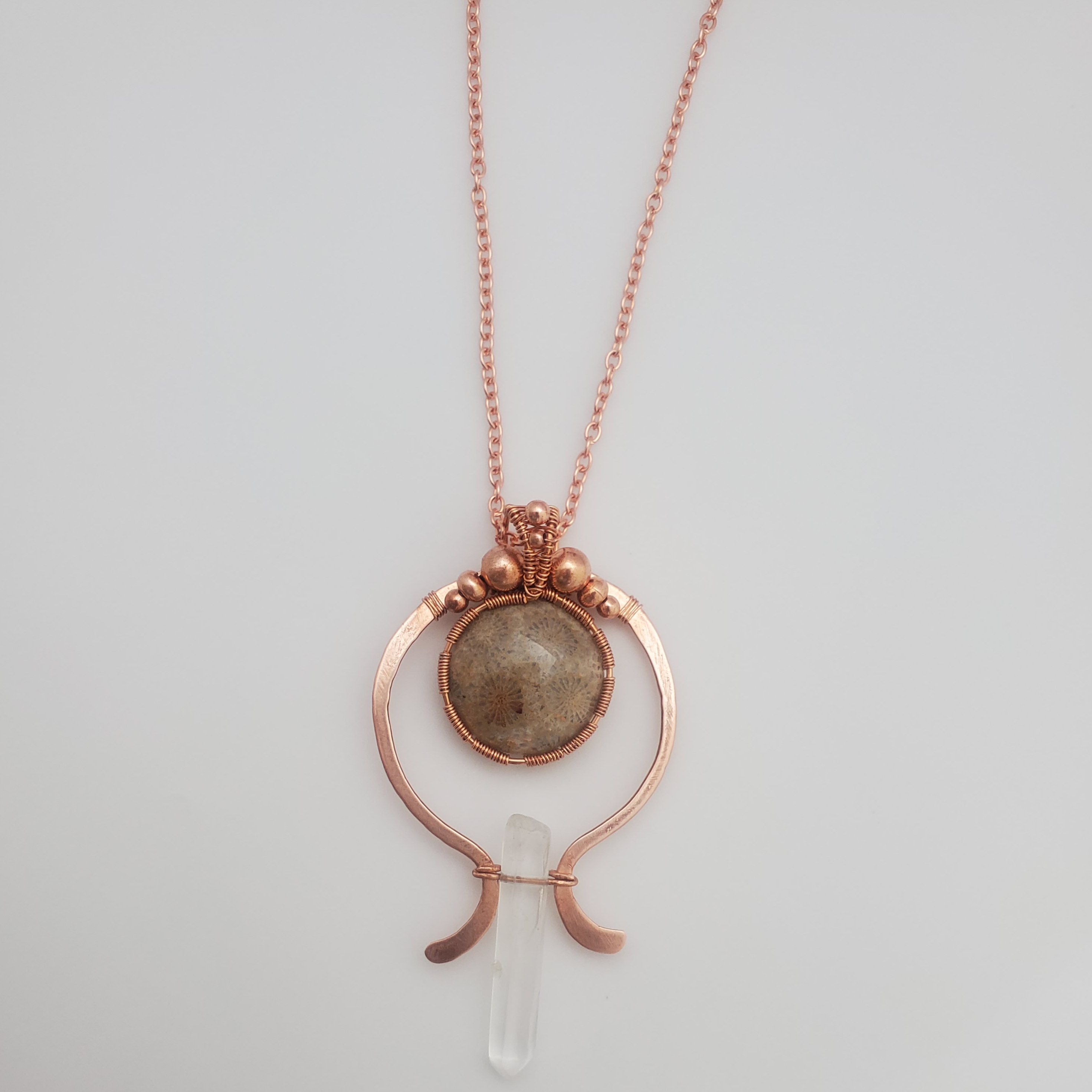"The Empress" - Coral Dendritic & Clear Quartz Necklace